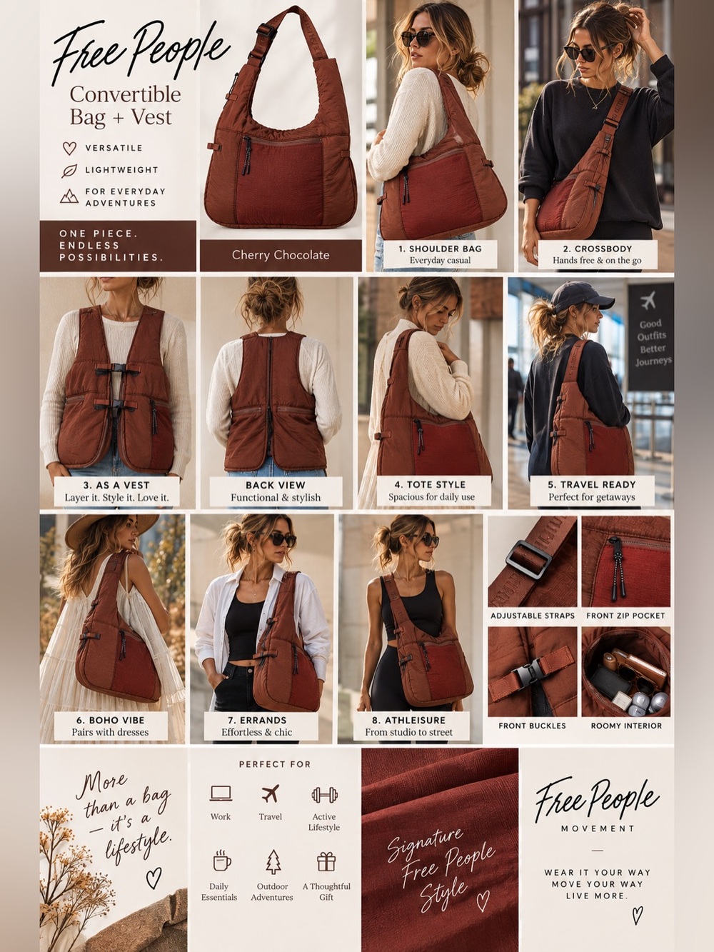 Free People Brown and Brown Convertible Shoulder Bag NEW